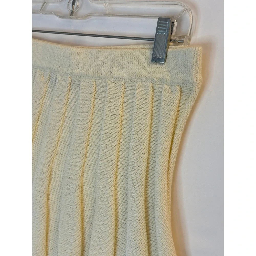 Free People Beach Knit Mini Skirt Large Cream Pleated Ribbed Textured Stretch